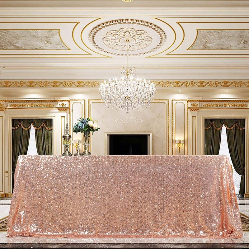QueenDream Tablecloth 90x156 Rectangle Sequin Table Cloth Rose Gold Wedding Table Linens Glitter Birthday Bridal Party Indoor Outdoor Decorations - Image 1